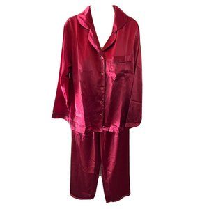 Alexander del Rossa Pajama Set S Satin Burgundy Red Button Long Sleeve Pants